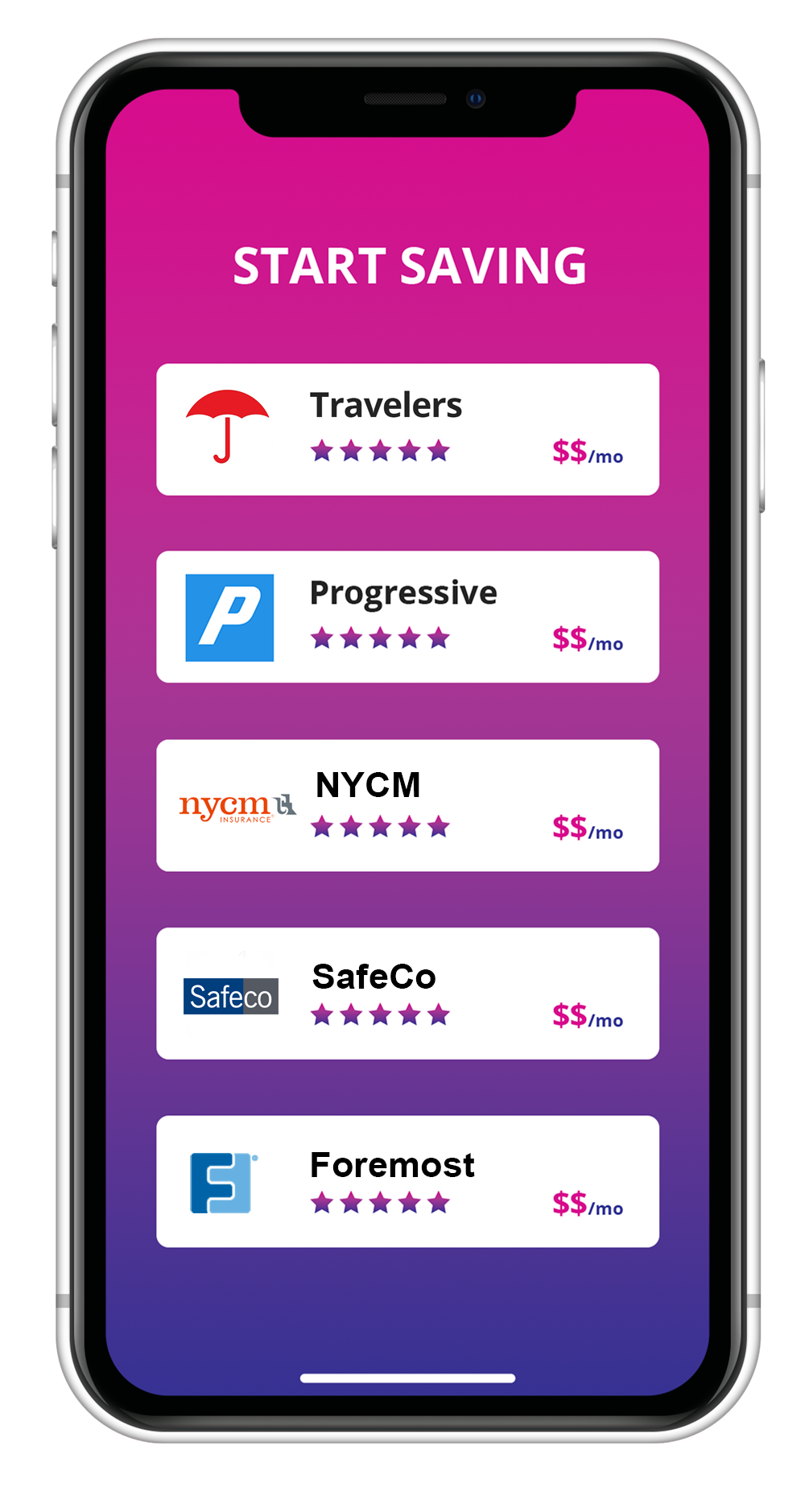 iphone with insurnace companies showing how much you can save